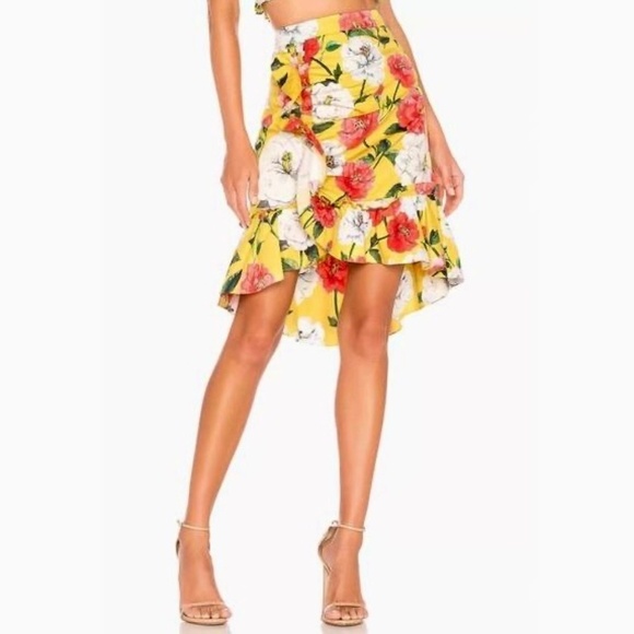 PARKER Coraline Skirt Yellow Floral Ruffles Lemon Wildflower Poplin Size 6 - Picture 1 of 16